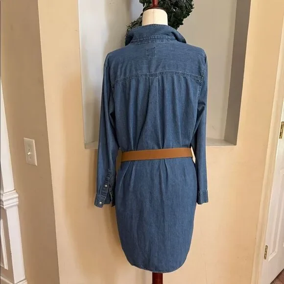 GAP Blue Long Sleeve Vintage Denim Pearl Snaps Dress with pockets - Picture 11 of 15